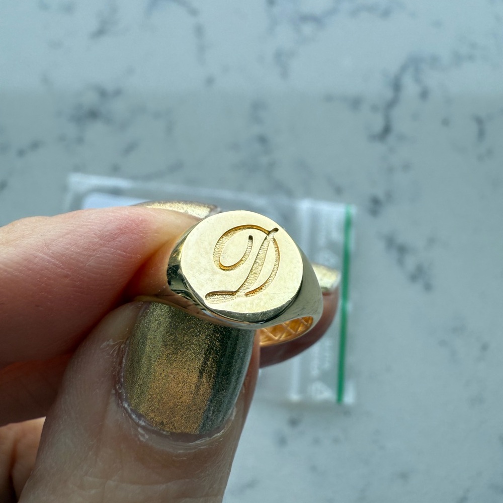 14 karat gold signet ring with the letter D